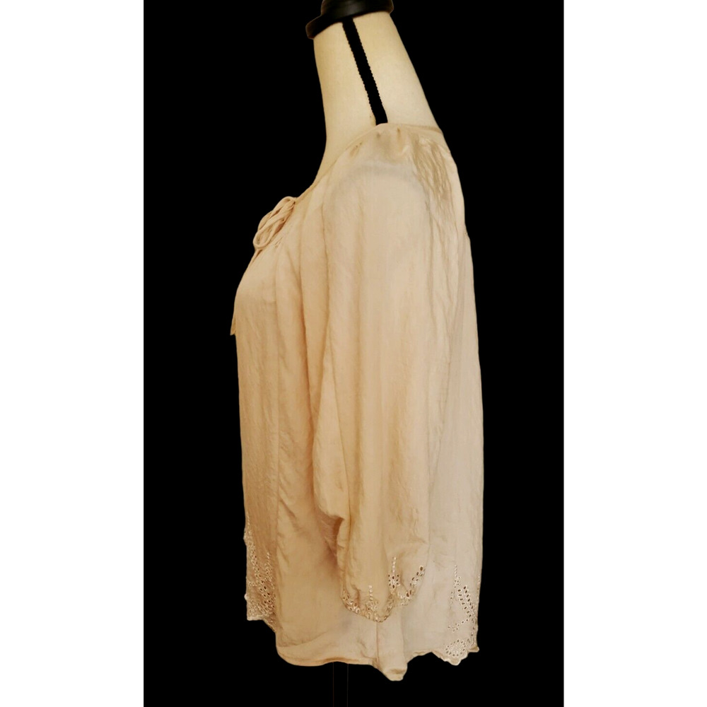 Fig And Flower Ivory Beige Boho Tunic Top Lace Eyelet Detail Sz M - Picture 2 of 5